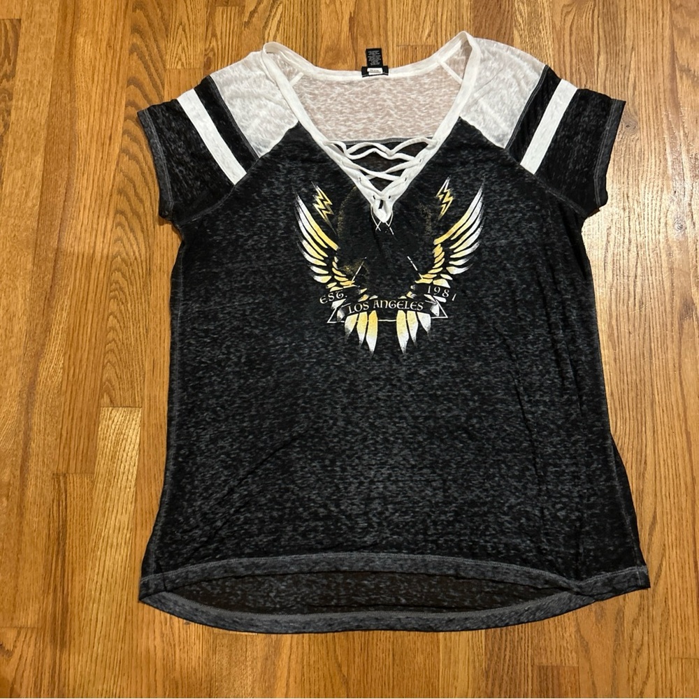 Torrid Plus Size 1X Soft T-Shirt Los Angeles Angel Wing Relaxed Crisscross Neck